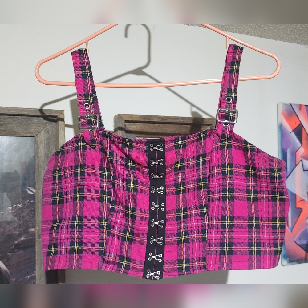 Pink Plaid Crop Top